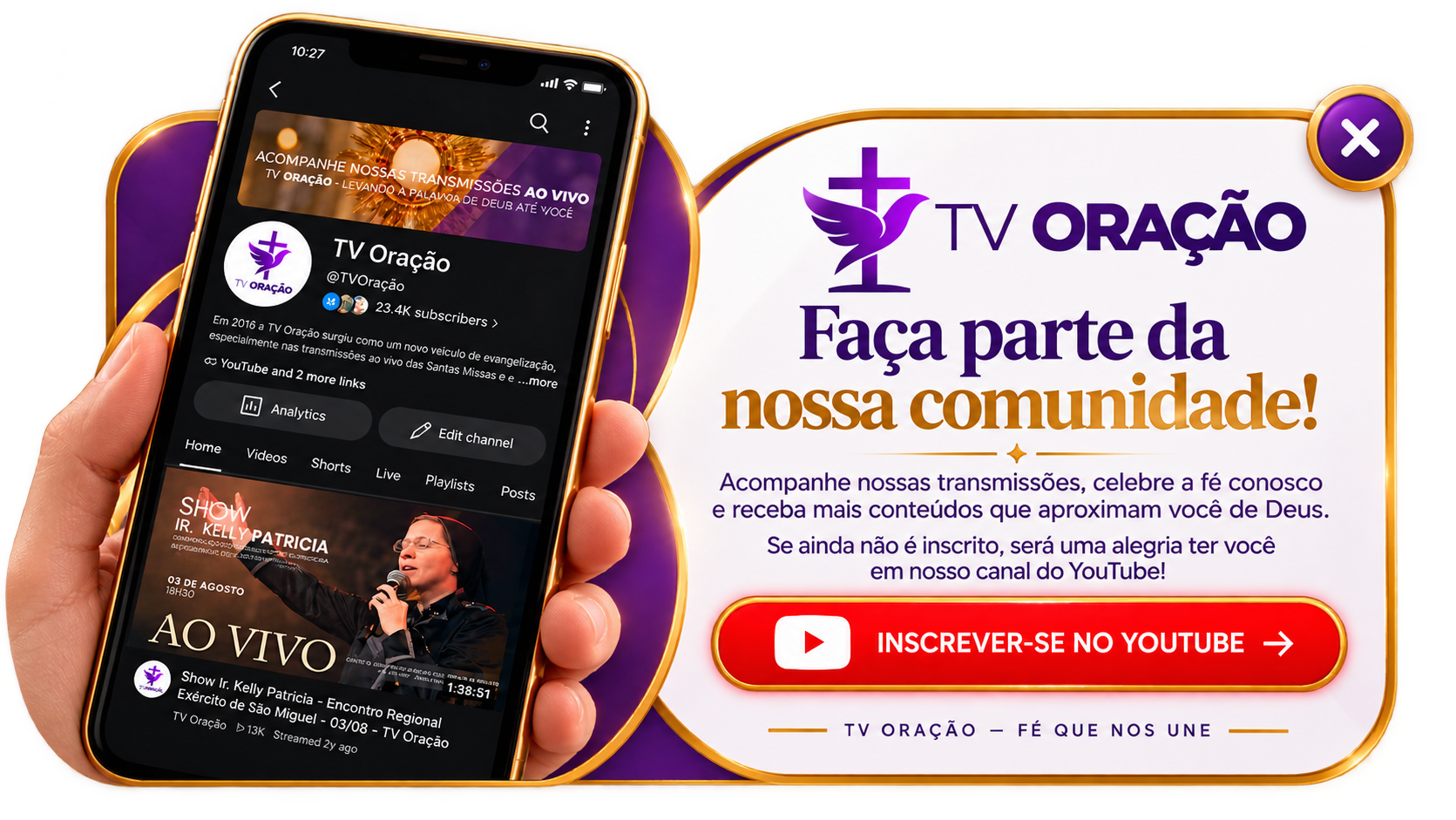 TV Oração convida você a fazer parte da comunidade. Inscreva-se no YouTube.